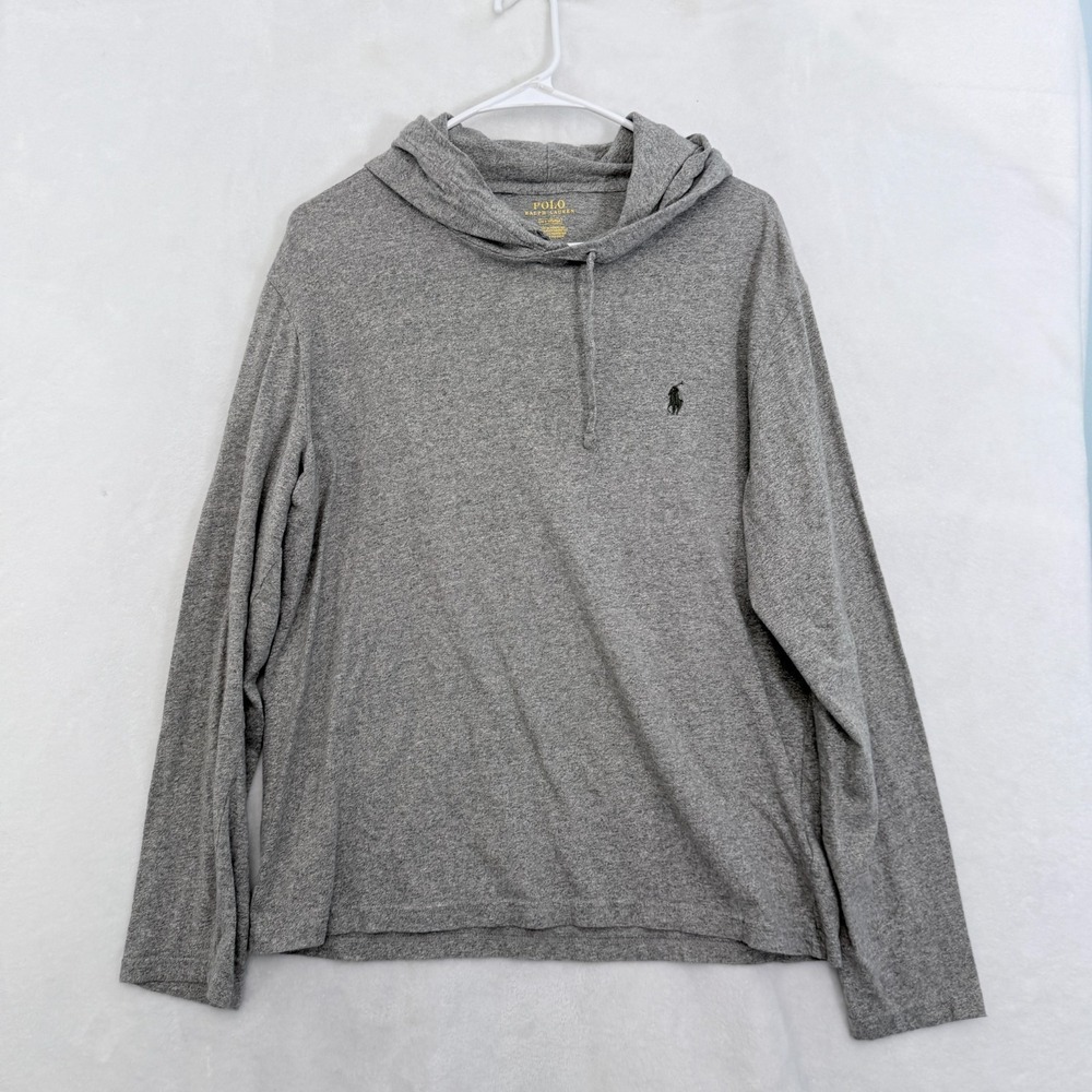 Polo Ralph Lauren T Shirt Mens M Gray Hooded Pullover Pony Lightweight